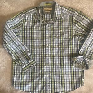 Tommy Bahamas Men's Plaid Button-Up Shirt. Sz XL. Green, yellow, gray